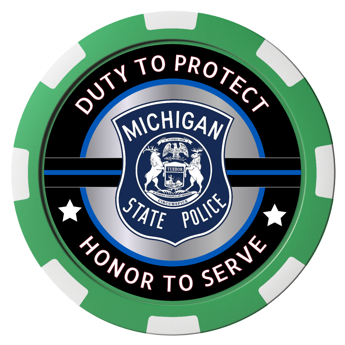Police Department #01 Magnetic Composite Poker Chips - Green / 8 Spot - Front