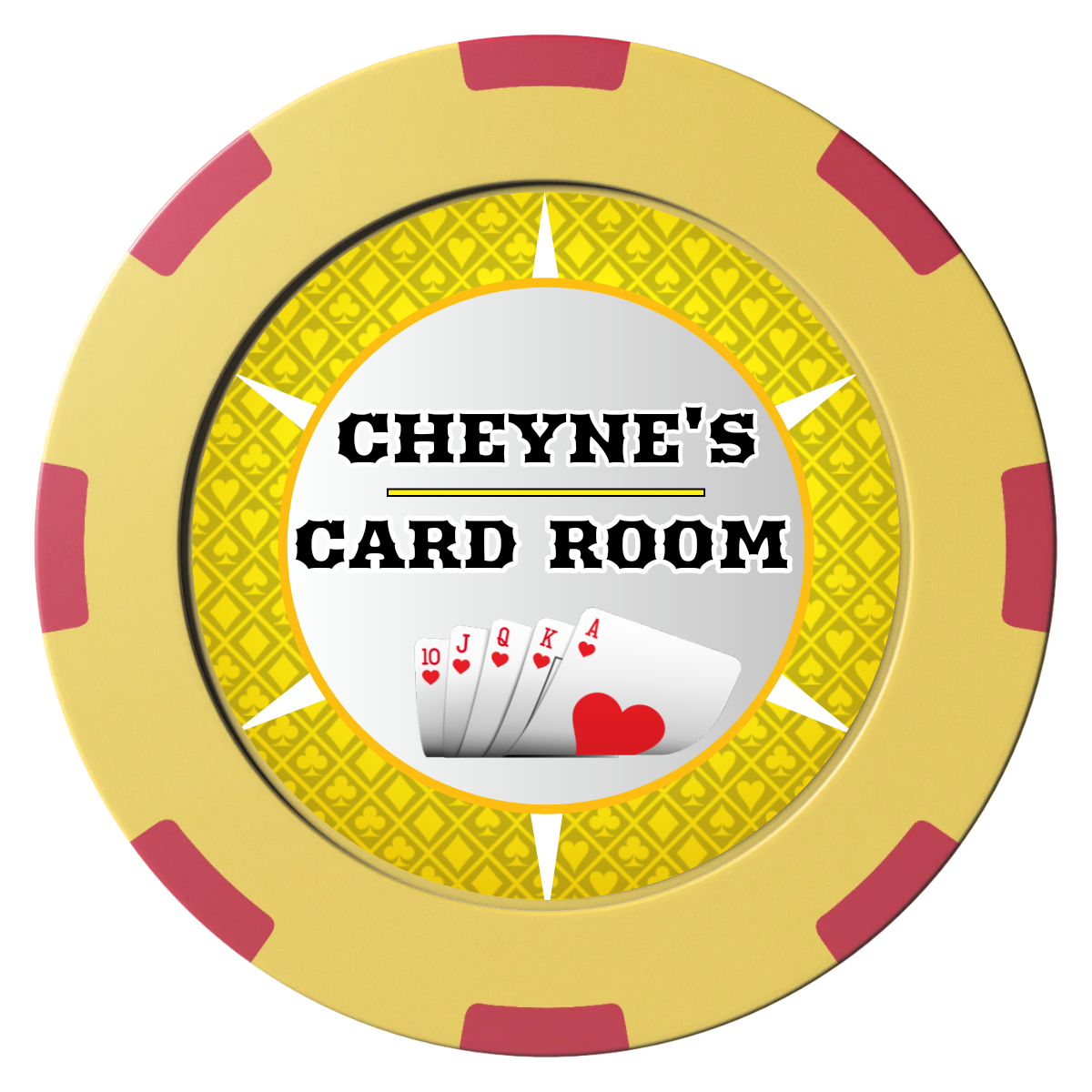 Cheyne's Card Room Clay Poker Chips - Yellow / 8 Spot (2 Tone) / 40mm - Front