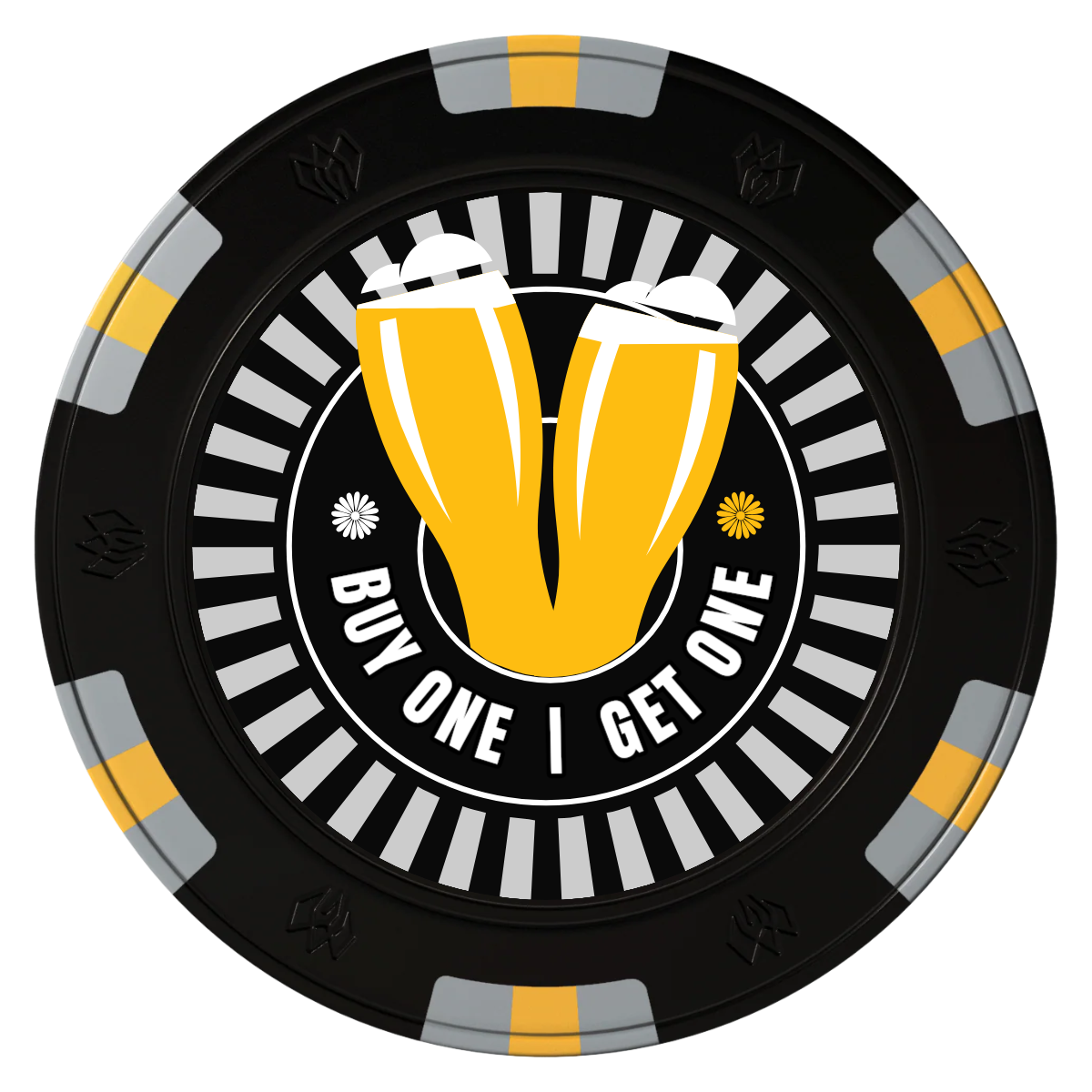 Double Pint Clay Poker Chips - Black / 6 Spot Gem / 40mm - Front