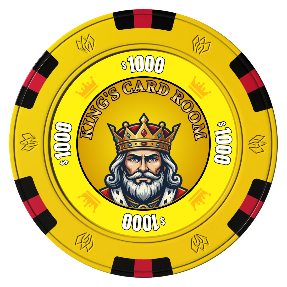 Kings Clay Poker Chips - Yellow / 6 Spot Gem / 40mm - Front
