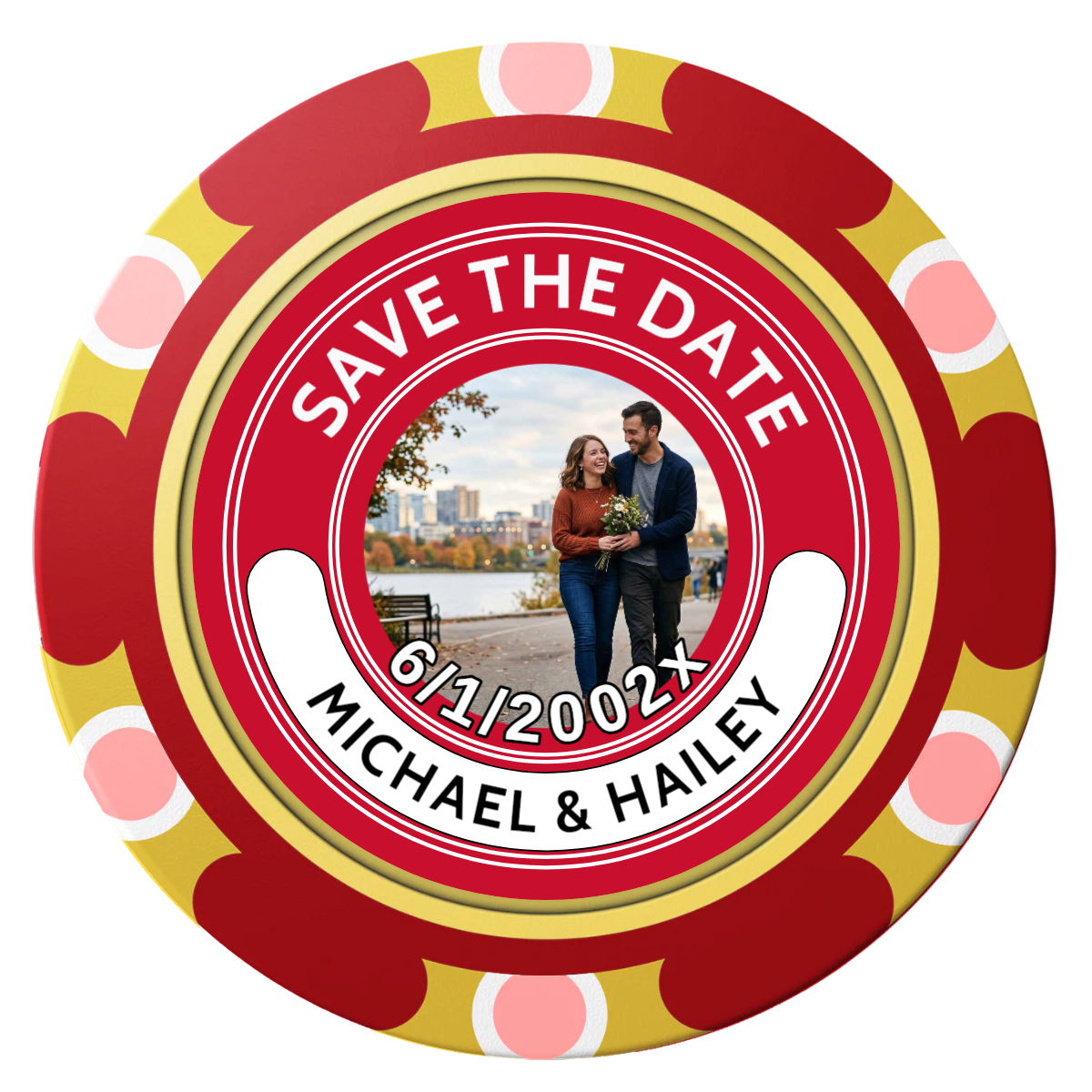 Save the Date Photo QR Code Clay Poker Chips - Red / Monte Carlo / 40mm - Front