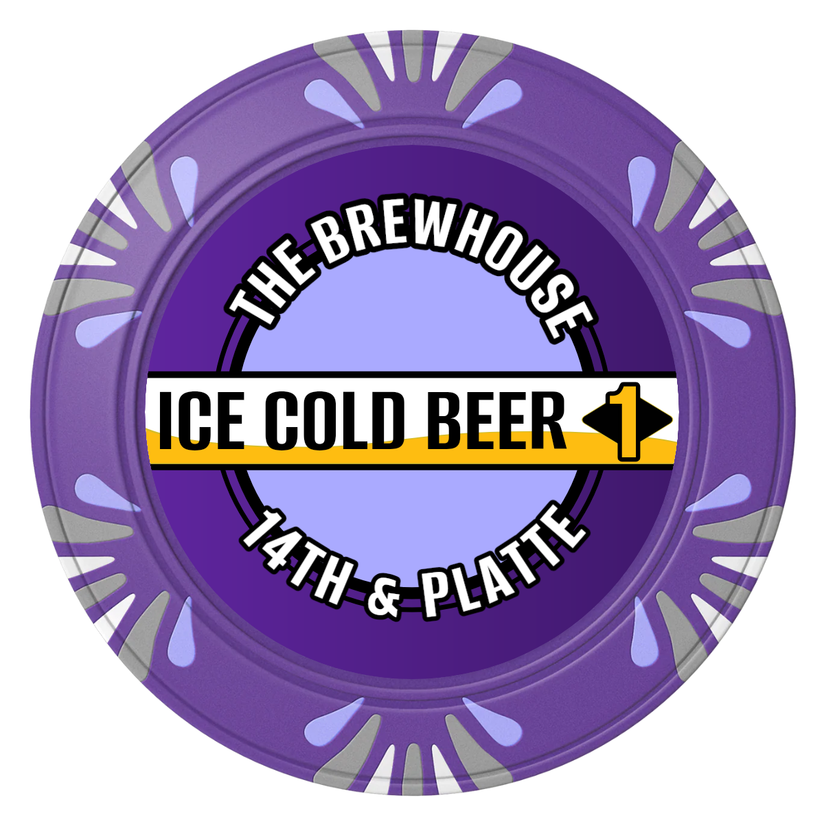 Ice Cold Beer Drink Token Clay Poker Chips - Purple / Macau / 40mm - Front
