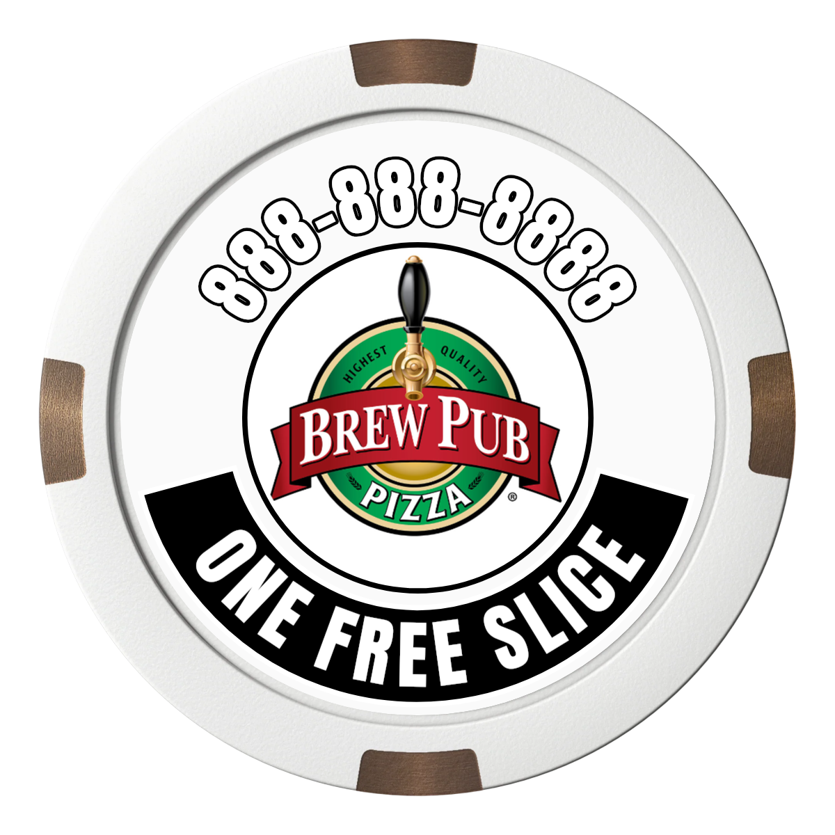 Brew Pub or Pizzeria with Logo Composite & Metal Hybrid Poker Chips - White / 4 Spot - Front
