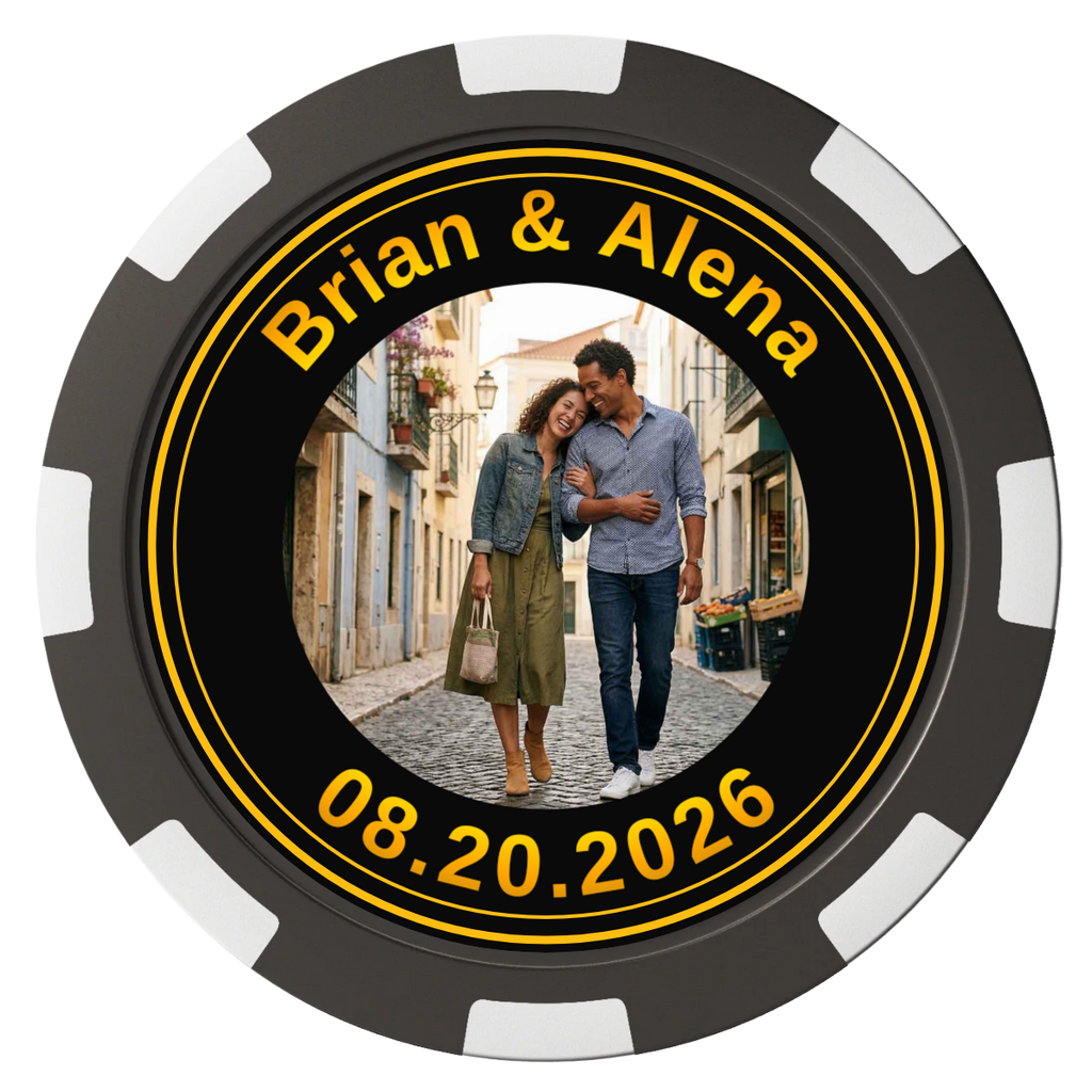 Save the Date Text Magnetic Composite Poker Chips - Black / 8 Spot - Back