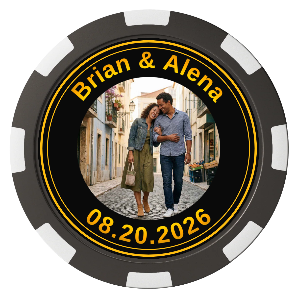 Save the Date Text Magnetic Composite Poker Chips - Black / 8 Spot - Back
