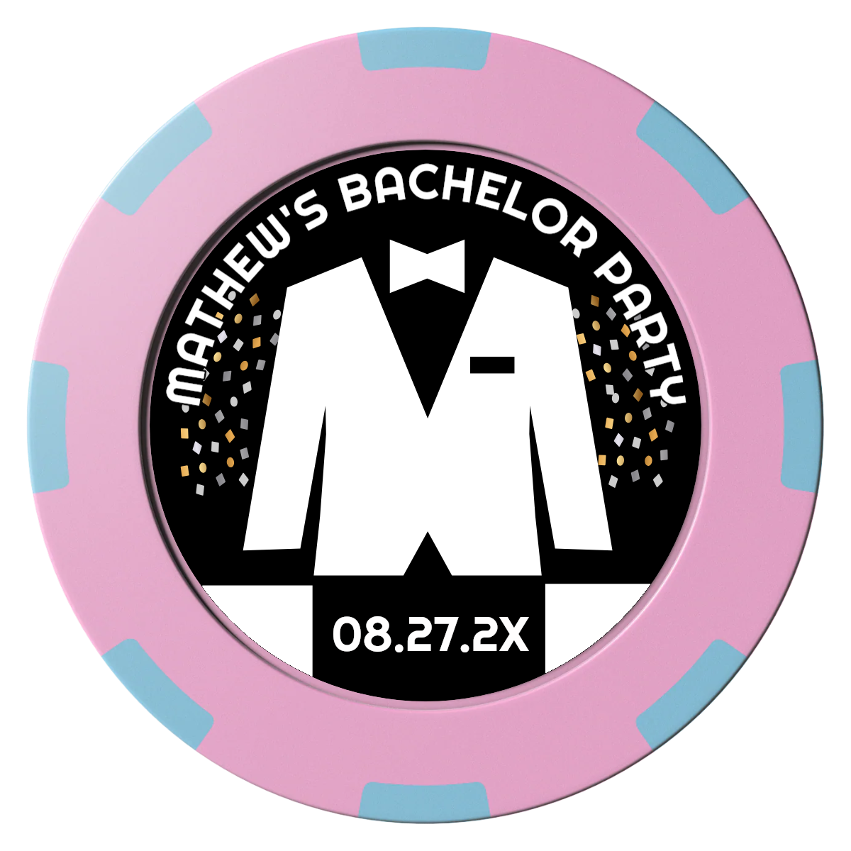 Bachelor No More Bowtie Clay Poker Chips - Pink / 8 Spot (2 Tone) / 40mm - Front