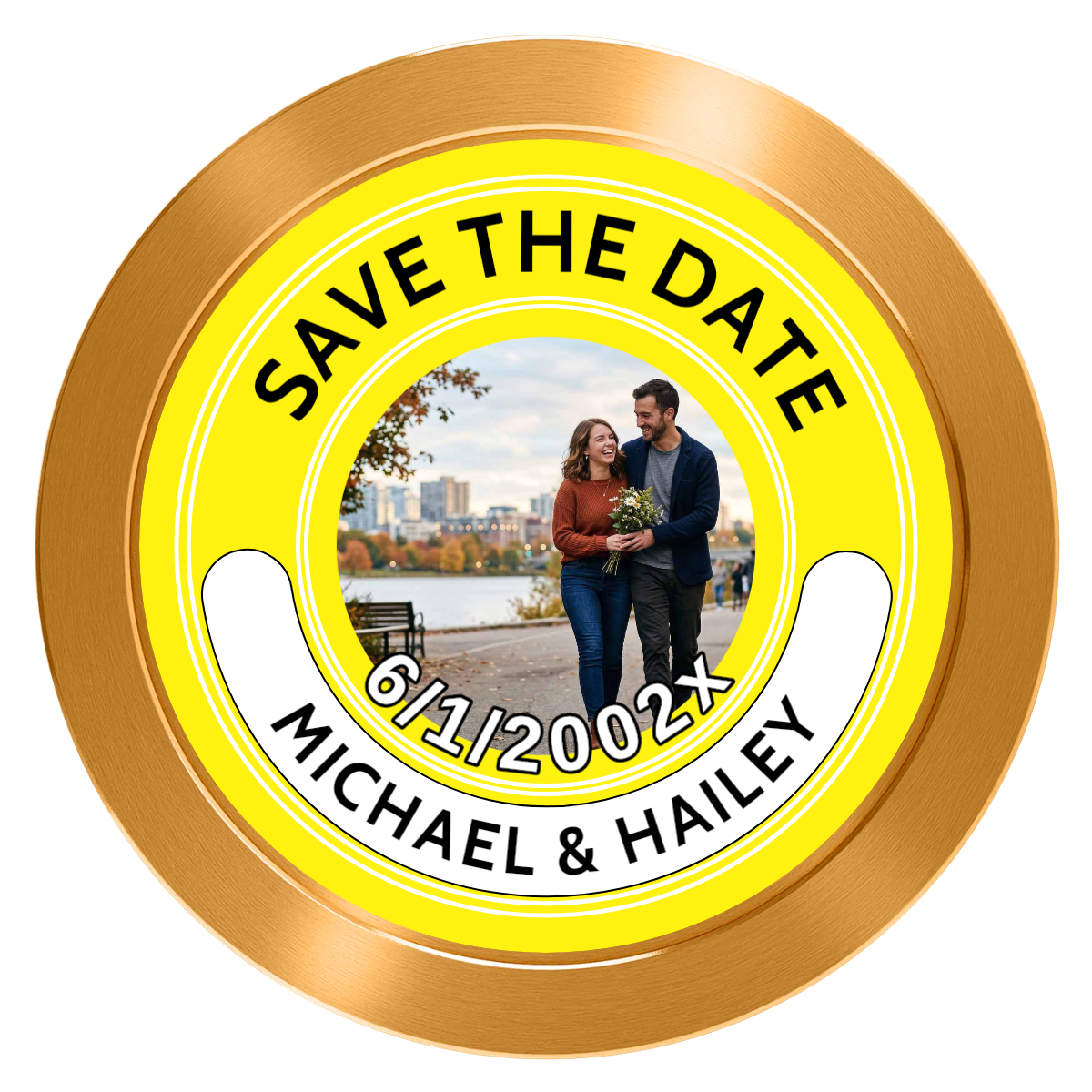 Save the Date Photo QR Code Aluminum Poker Chips - Gold - Front