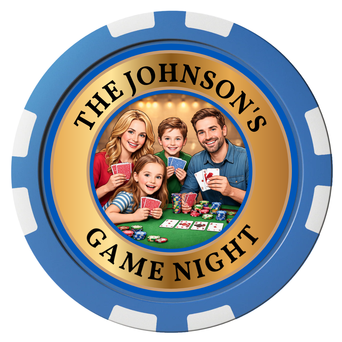 Family Game Night Composite Poker Chips - Blue / 8 Stripe - Back