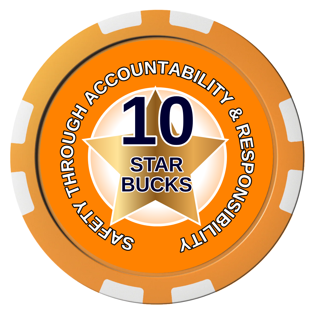 Safety Star Composite Poker Chips - Orange / 8 Stripe - Front