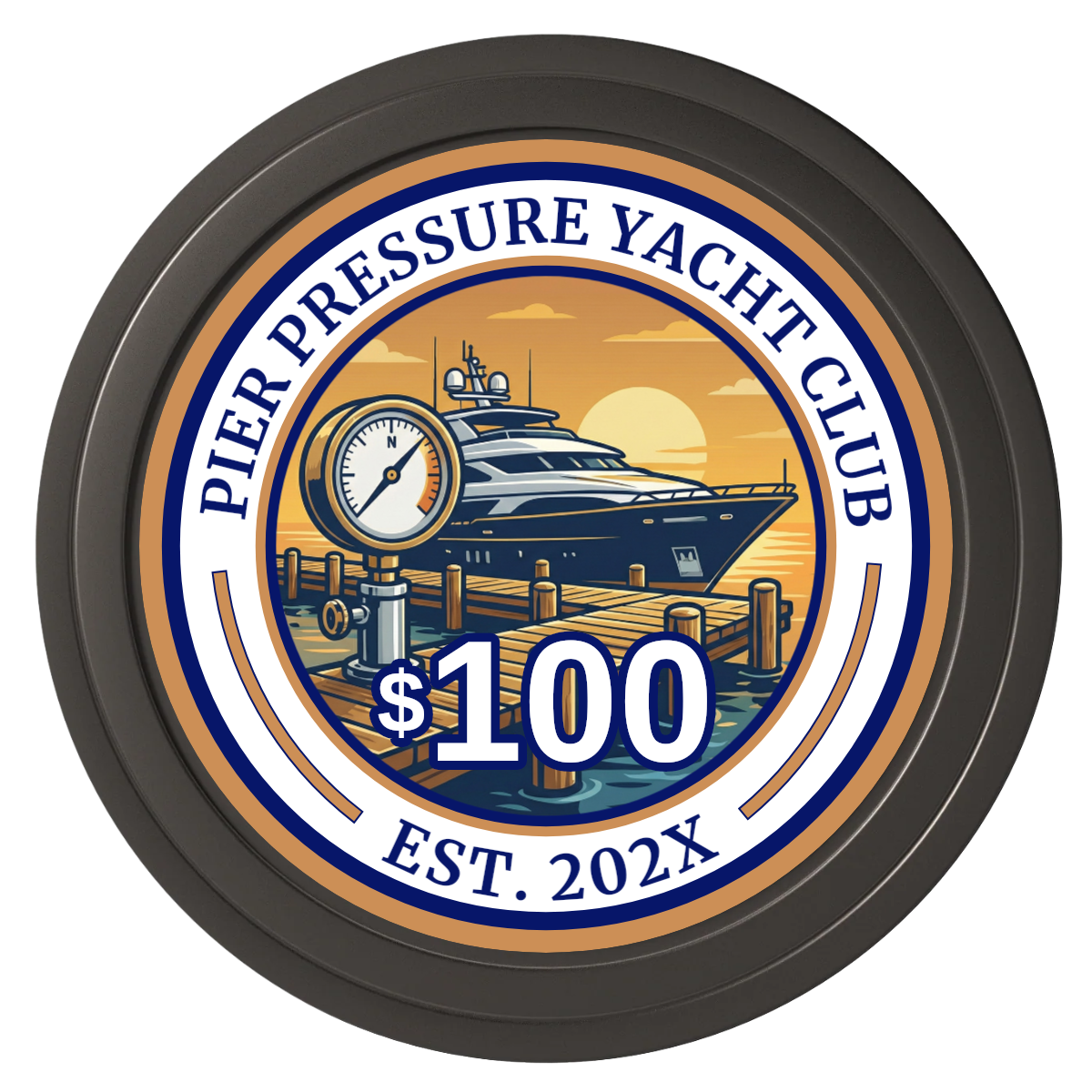 Anchor Down Card Room Composite Poker Chips - Black / Solid - Back