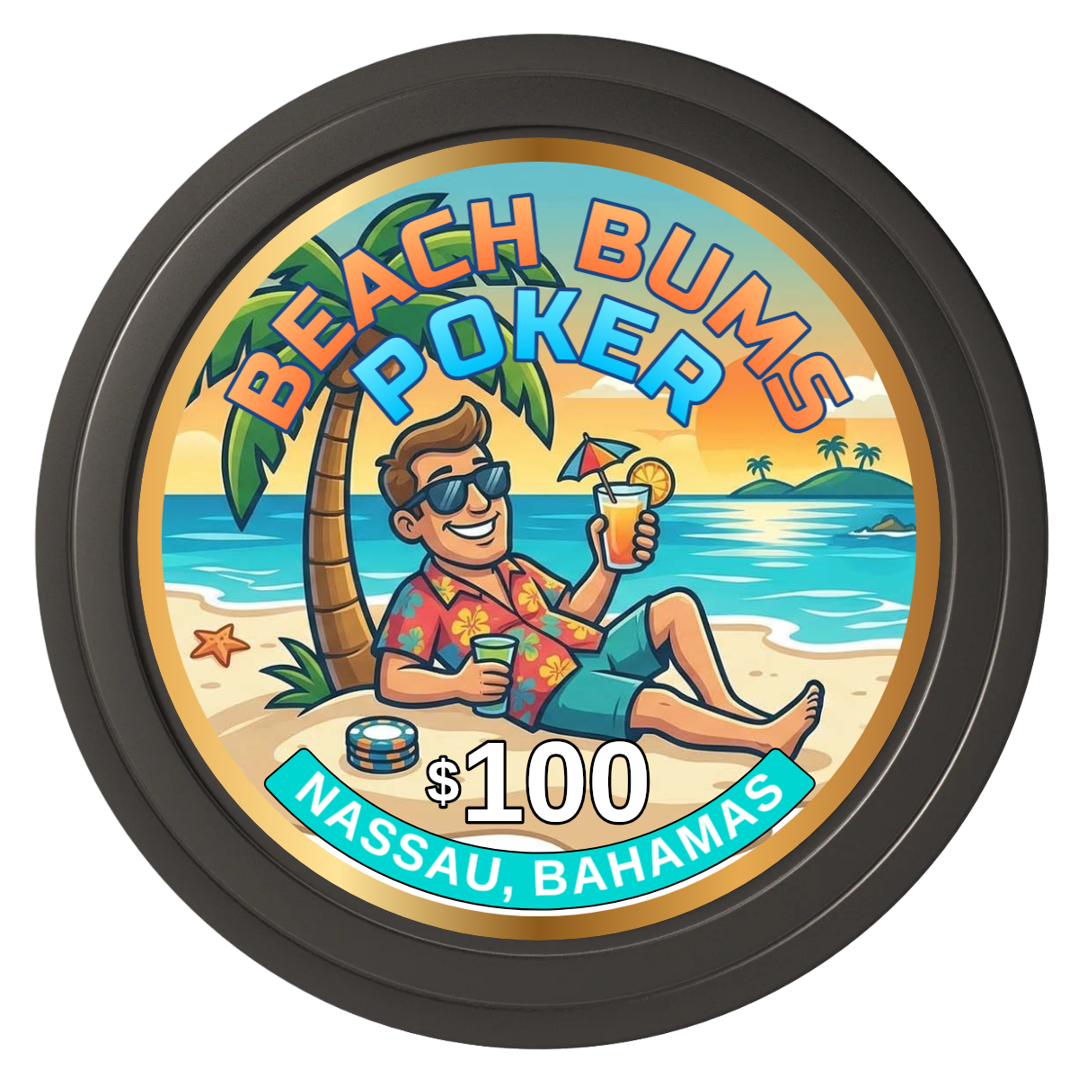 Sandy's Casino Composite Poker Chips - Black / Solid - Front