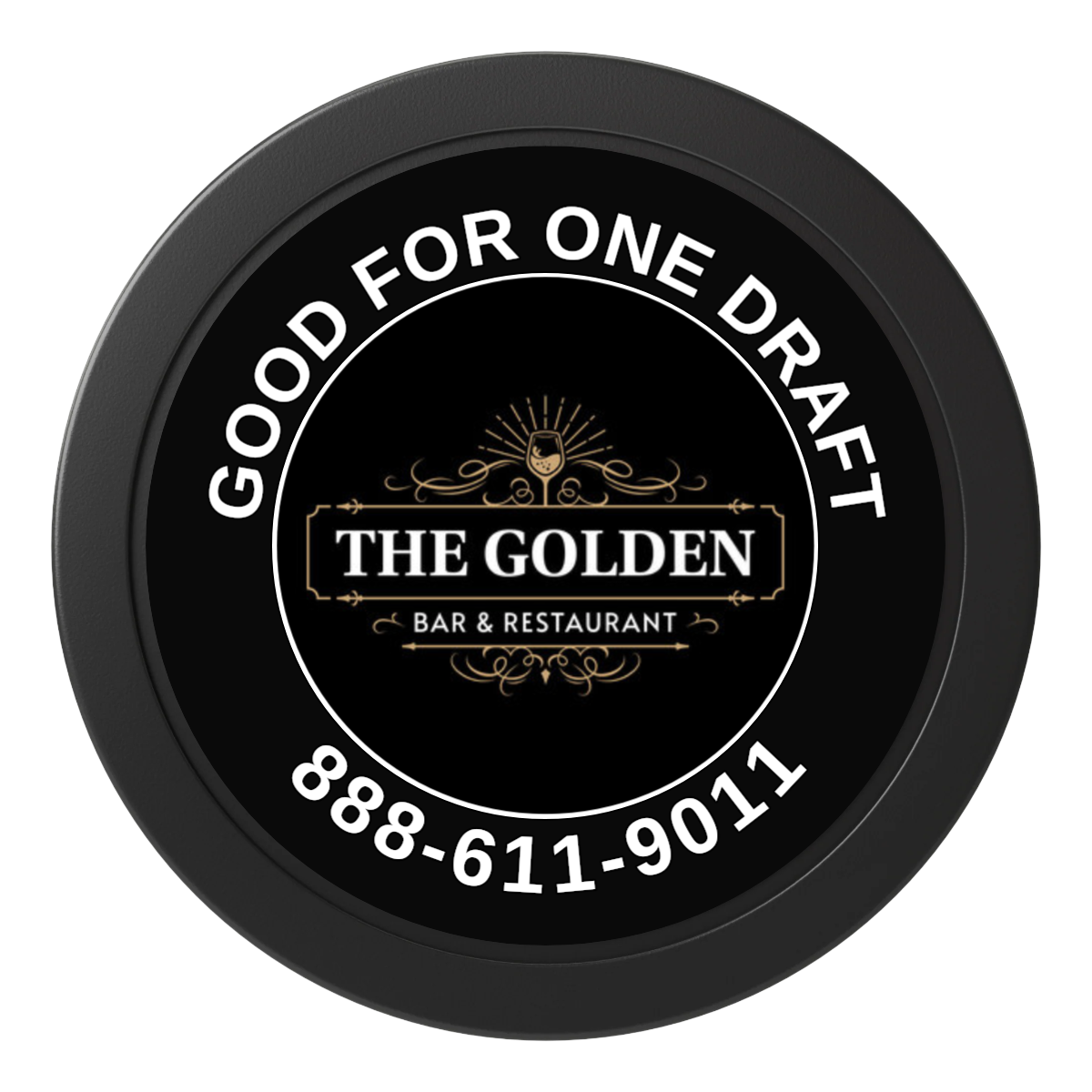 Branded Logo Bar Drink Token 2" Oversized Poker Chip - Custom Dealer Button & Card Protector - Black - Front