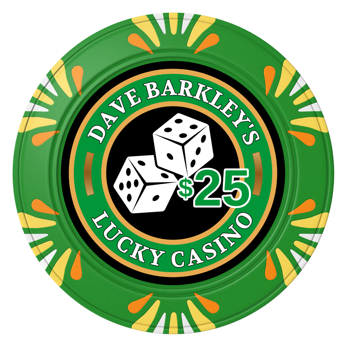 Dave's Lucky Casino Clay Poker Chips - Green / Macau / 40mm - Front