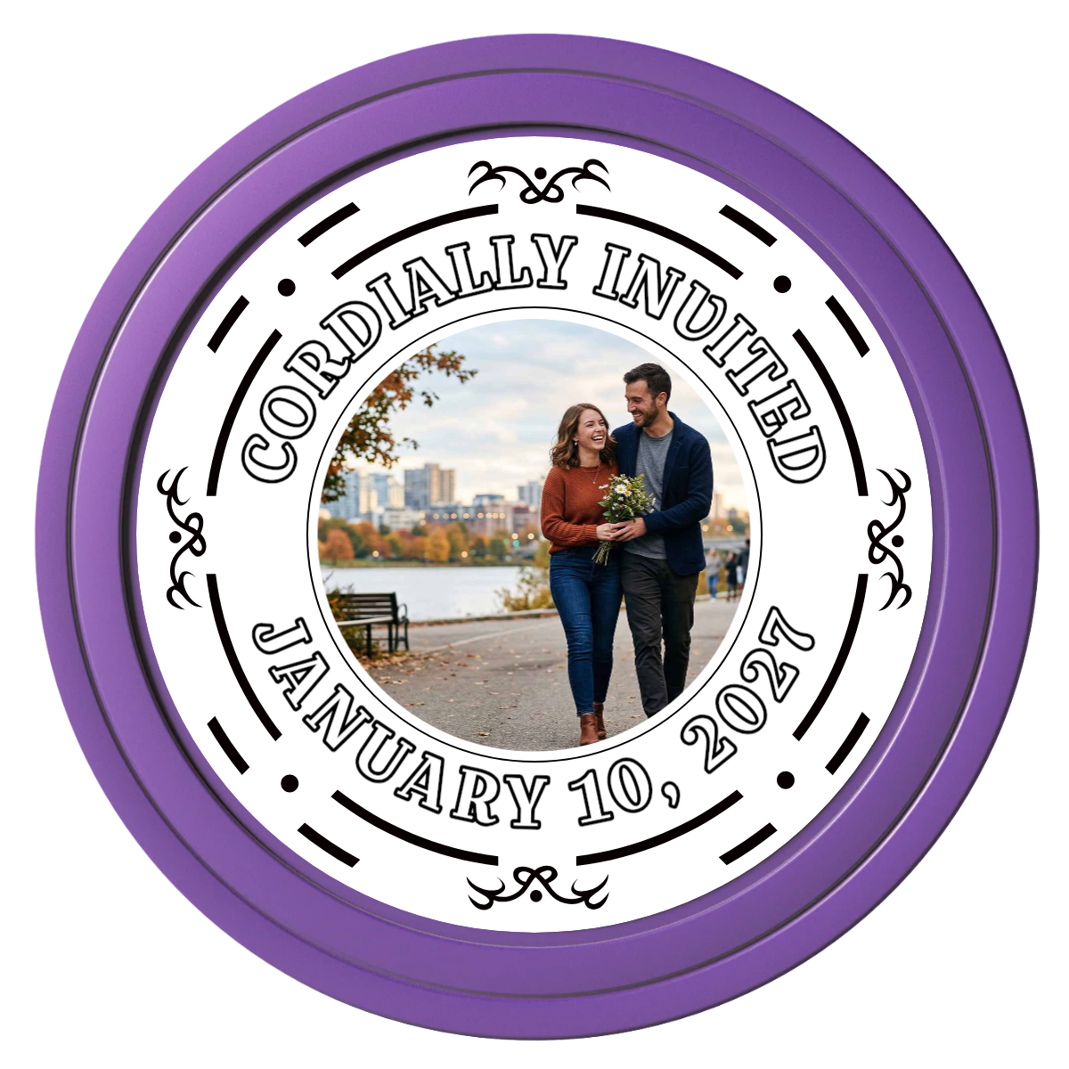 Save the Date Element Composite Poker Chips - Purple / Solid - Front