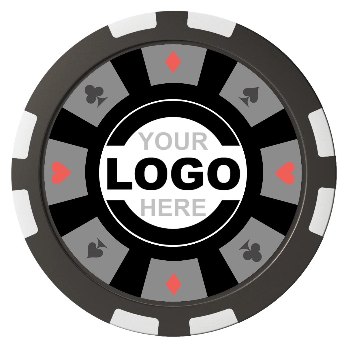 Suit 8 Your Logo Composite Poker Chips - Black / 8 Stripe - Front