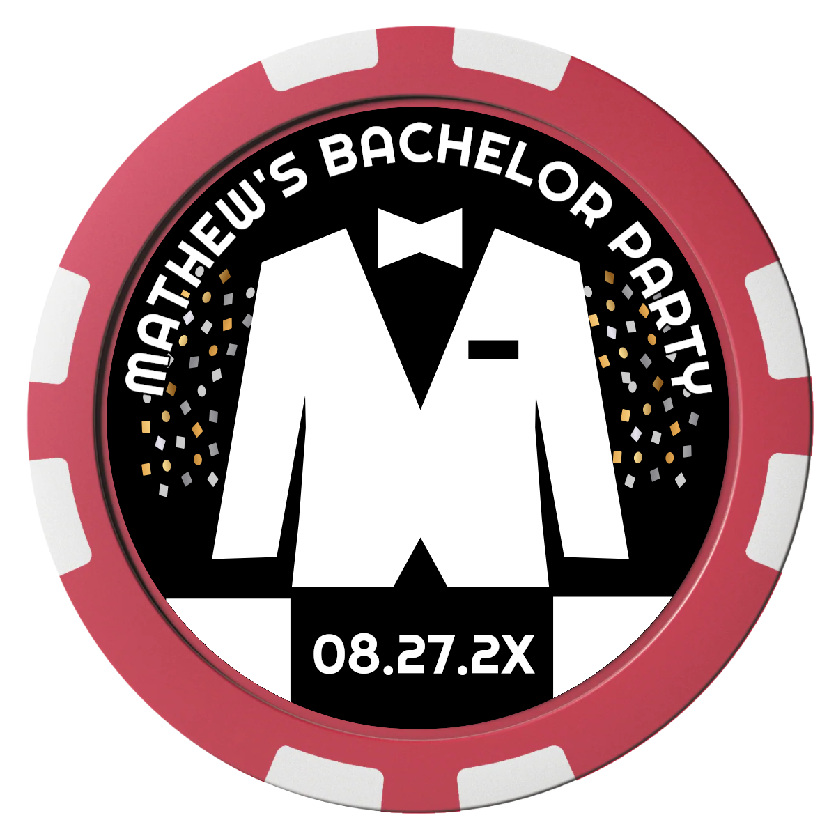 Bachelor No More Bowtie Composite Poker Chips - Red / 8 Stripe - Front