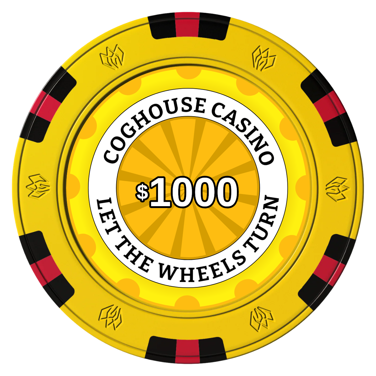 Cog House Clay Poker Chips - Yellow / 6 Spot Gem / 40mm - Front