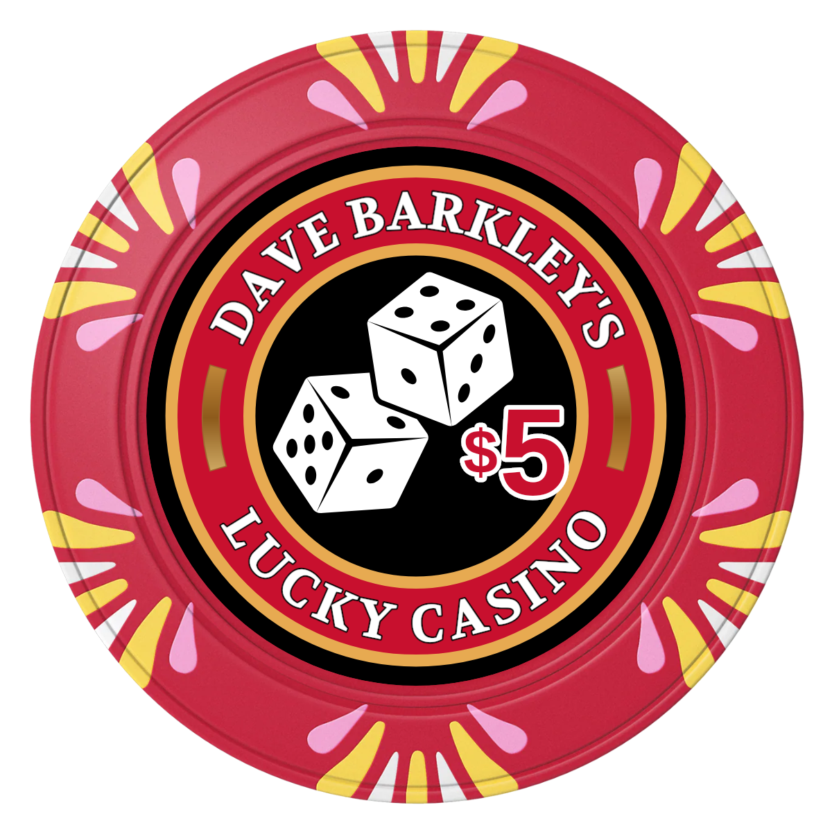 Dave's Lucky Casino Clay Poker Chips - Red / Macau / 40mm - Front
