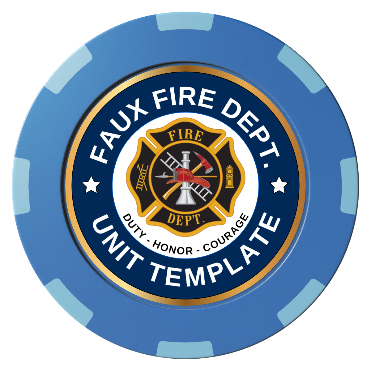 Faux Fire Dept. #01 Clay Poker Chips - Blue / 8 Spot (2 Tone) / 40mm - Front