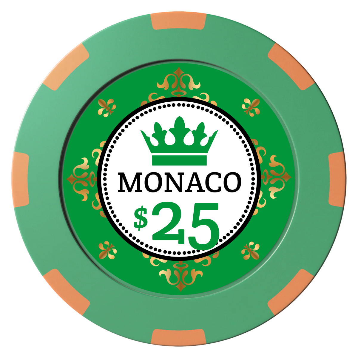Monaco #001 Clay Poker Chips - Green / 8 Spot (2 Tone) / 40mm - Back
