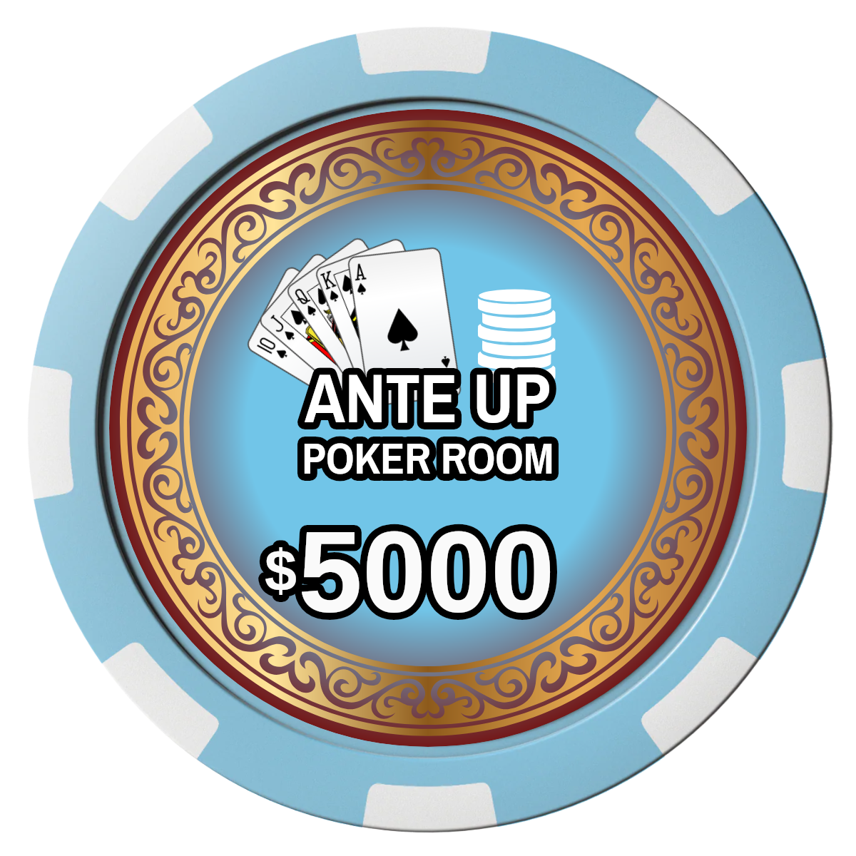 Ante Up Poker Room Composite Poker Chips - Light Blue / 8 Spot - Front