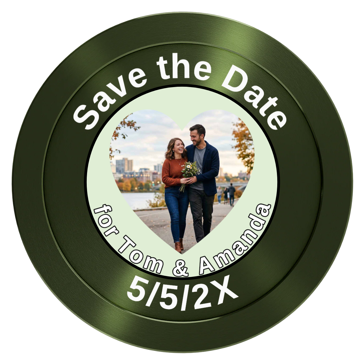Save the Date #01 Aluminum Poker Chips - Green - Front