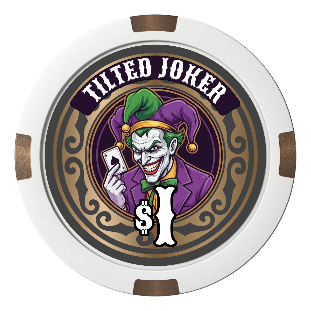 Tilted Joker Composite & Metal Hybrid Poker Chips - White - Back