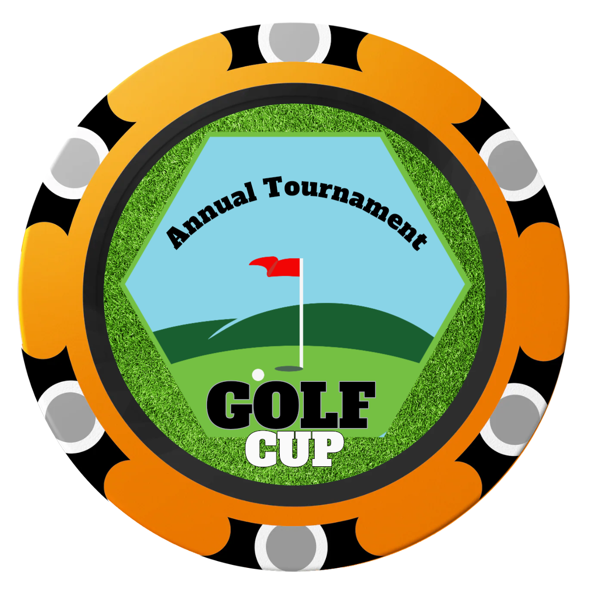 Golf Cup Clay Poker Chips - Orange / Monte Carlo / 40mm - Front
