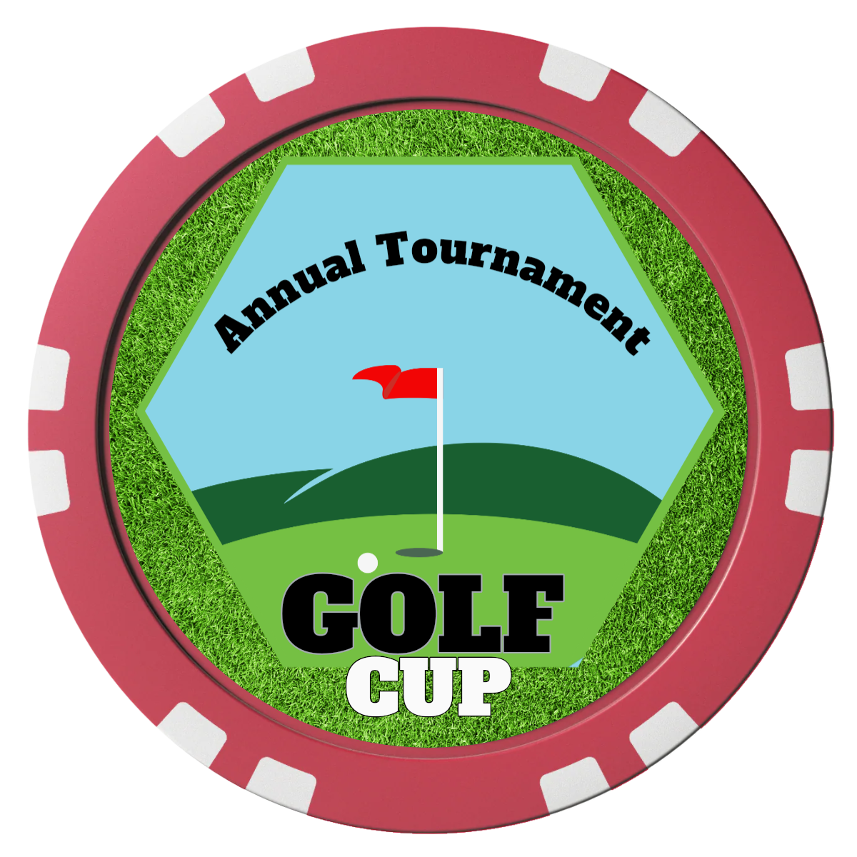 Golf Cup Composite Poker Chips - Red / Double Stripe - Front