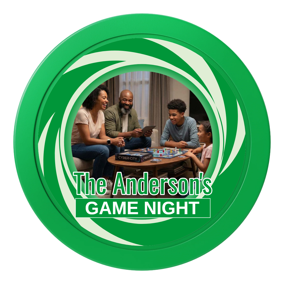 Anderson's Game Night 2" Oversized Poker Chip - Custom Dealer Button & Card Protector - Green - Front