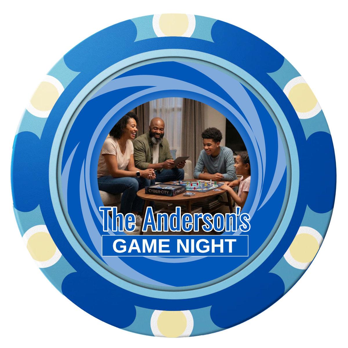 Anderson's Game Night Clay Poker Chips - Blue / Monte Carlo / 40mm - Front