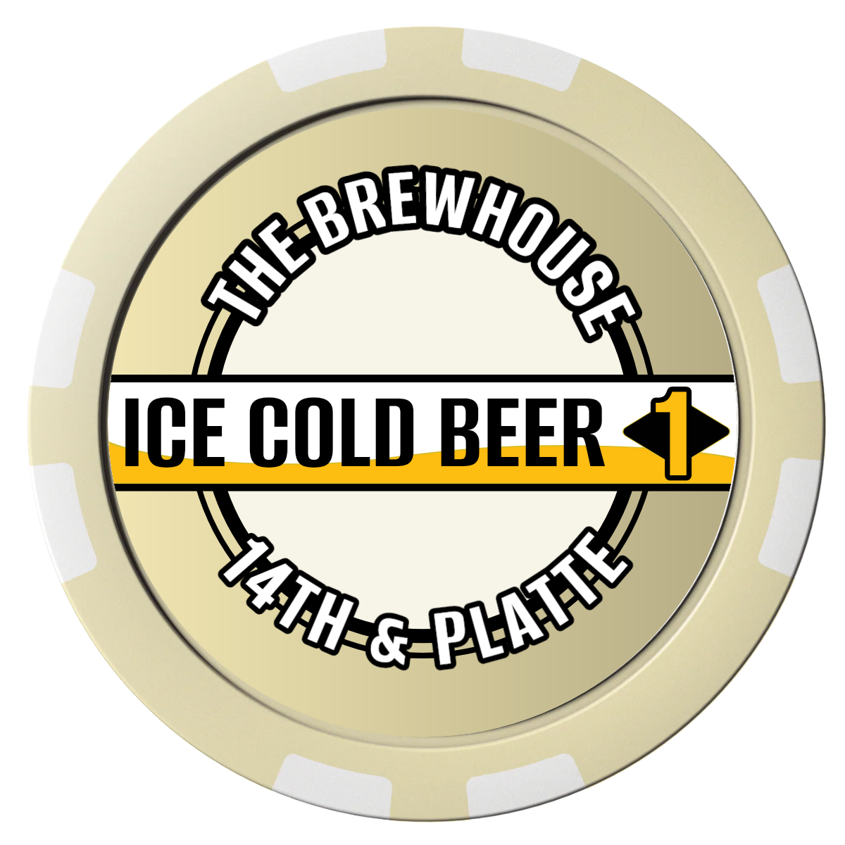 Ice Cold Beer Drink Token Composite Poker Chips - Ivory / 8 Stripe - Front