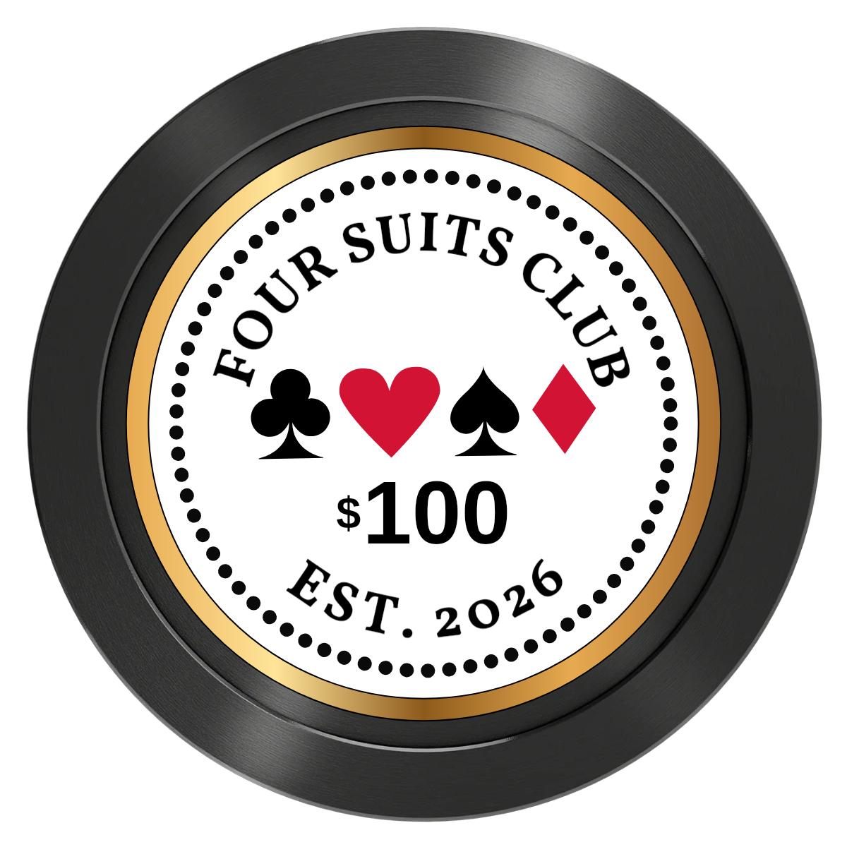 Fours Suits Club Aluminum Poker Chips - Black - Front