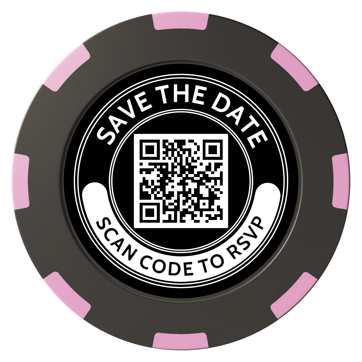 Save the Date Photo QR Code Clay Poker Chips - Black / 8 Spot (2 Tone) / 40mm - Back