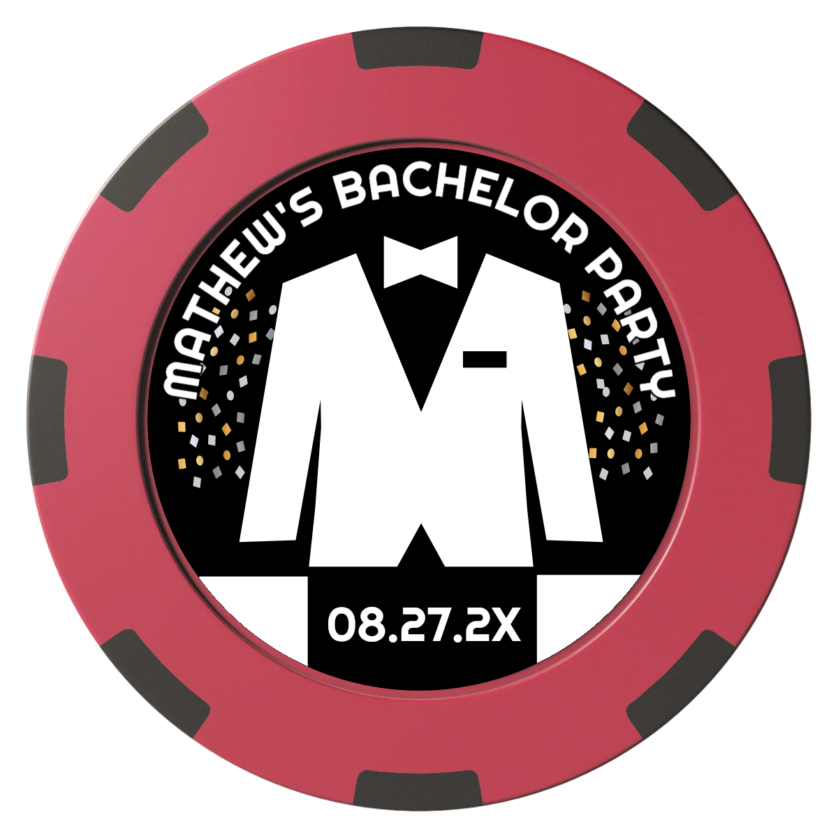 Bachelor No More Bowtie Clay Poker Chips - Red / 8 Spot (2 Tone) / 40mm - Front