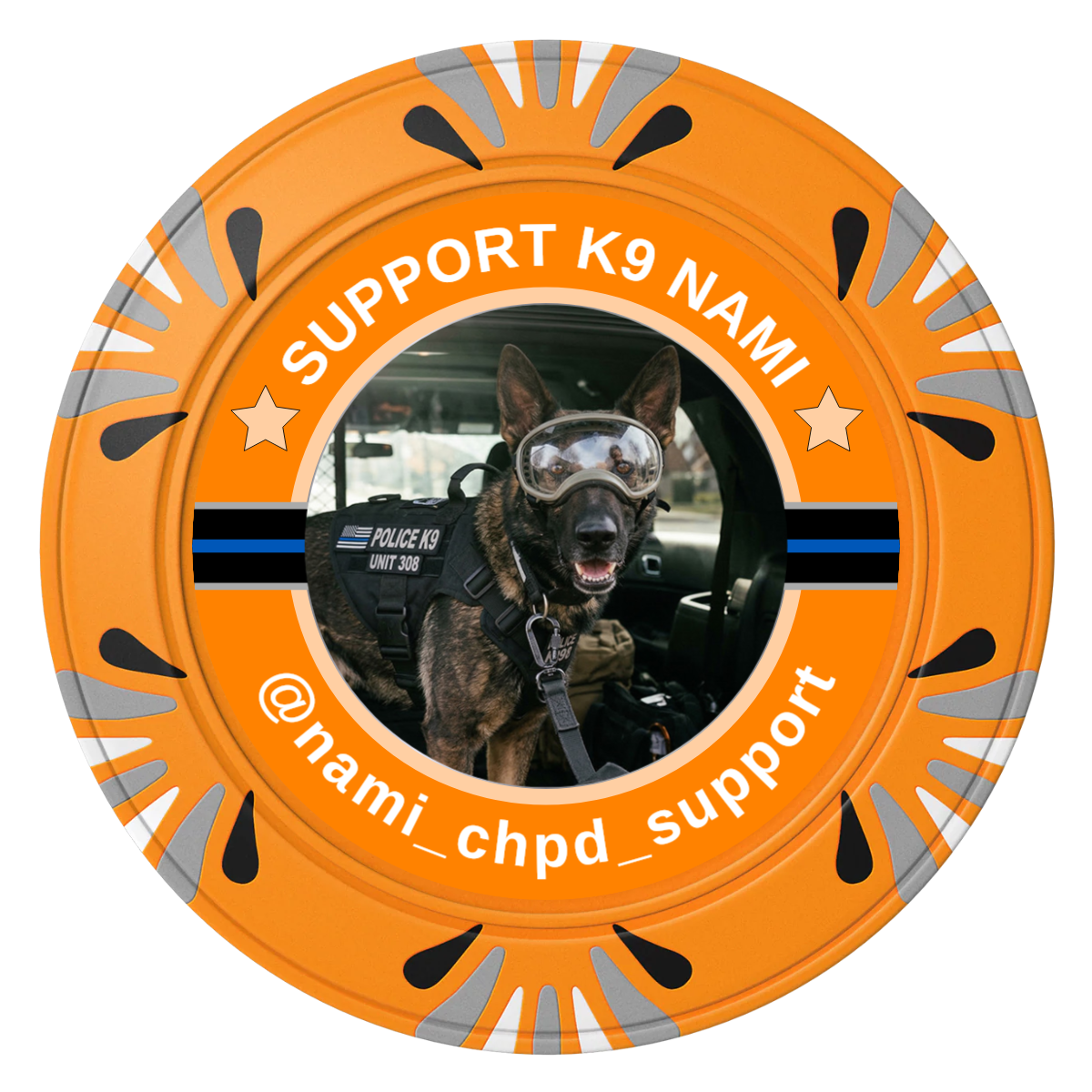 Police Department K9 #02 Clay Poker Chips - Orange / Macau / 40mm - Front