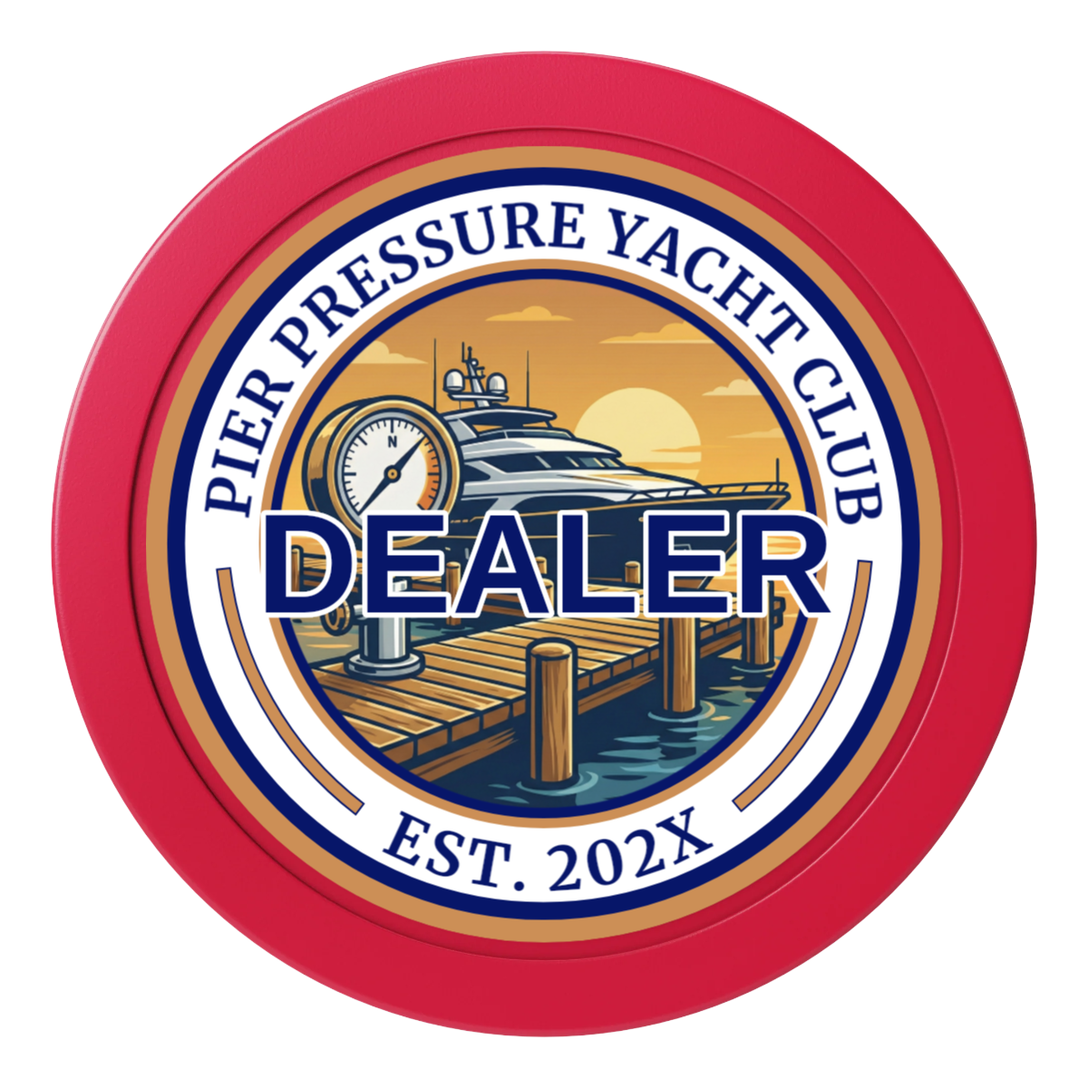 Anchor Down Card Room 2" Composite Dealer Button - Red - Front