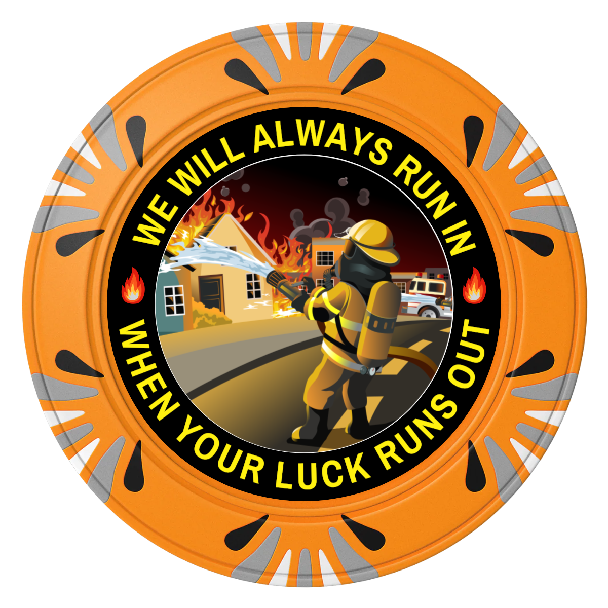 Firefighter Maltese Cross Clay Poker Chips - Orange / Macau / 40mm - Front