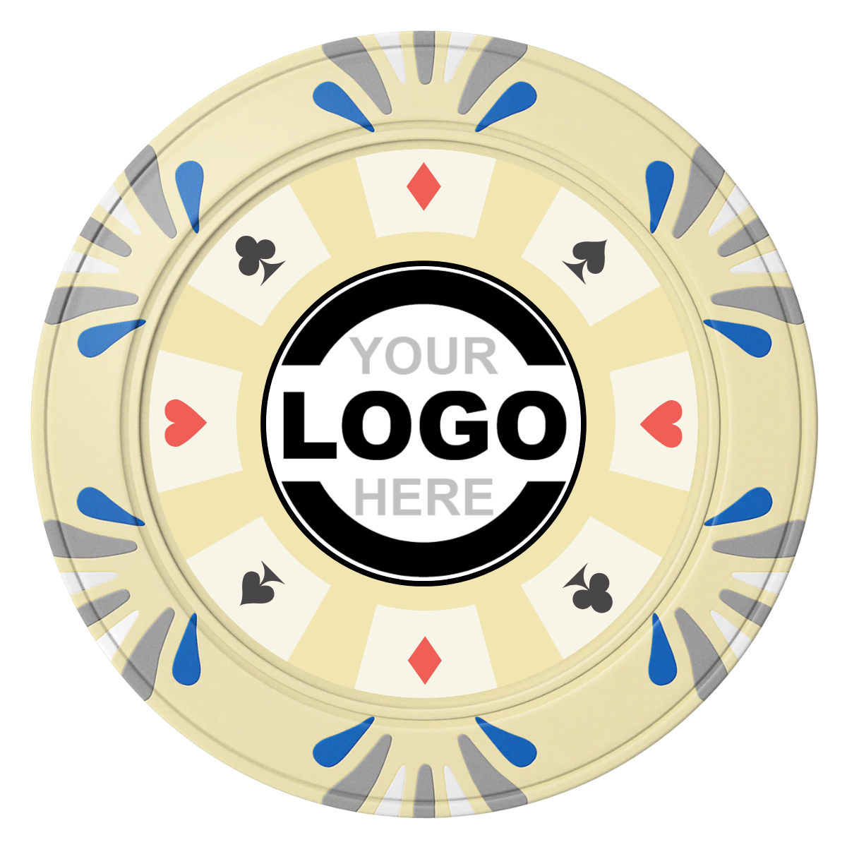 Suit 8 Your Logo Clay Poker Chips - Ivory / Macau / 40mm - Front