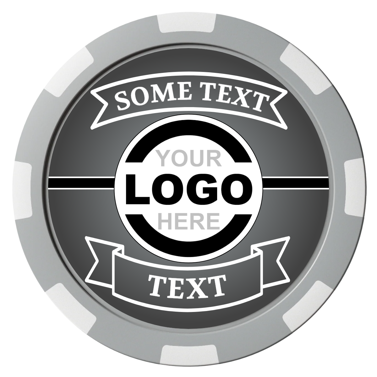 Double Banner Composite Poker Chips - Gray / 8 Spot - Front