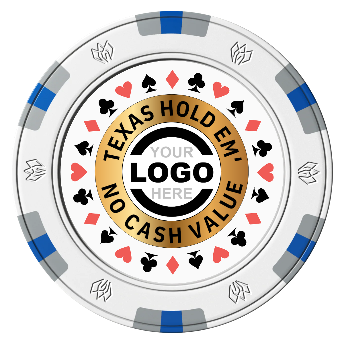 Texas Hold Em' Clay Poker Chips - White / 6 Spot Gem / 40mm - Front