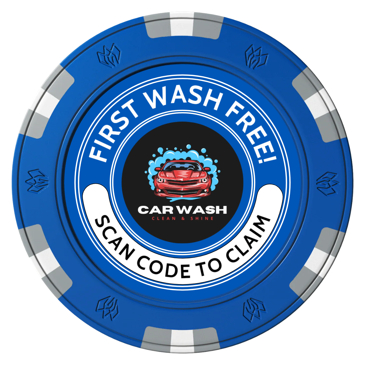 Car Wash Promotion Clay Poker Chips - Blue / 6 Spot Gem / 40mm - Front