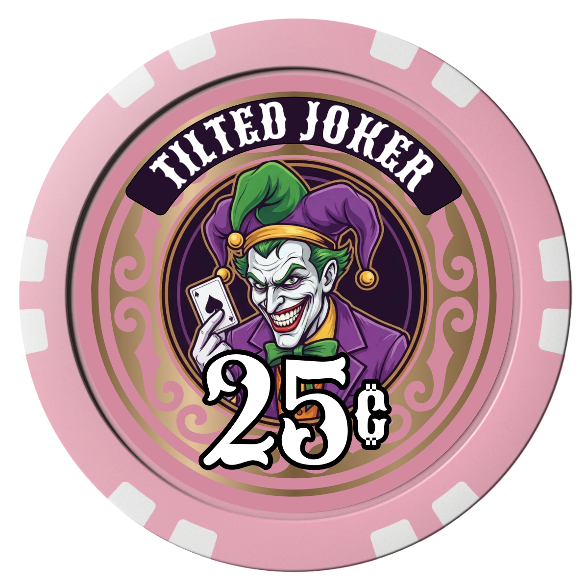 Tilted Joker Composite Poker Chips - Pink / Double Stripe - Front