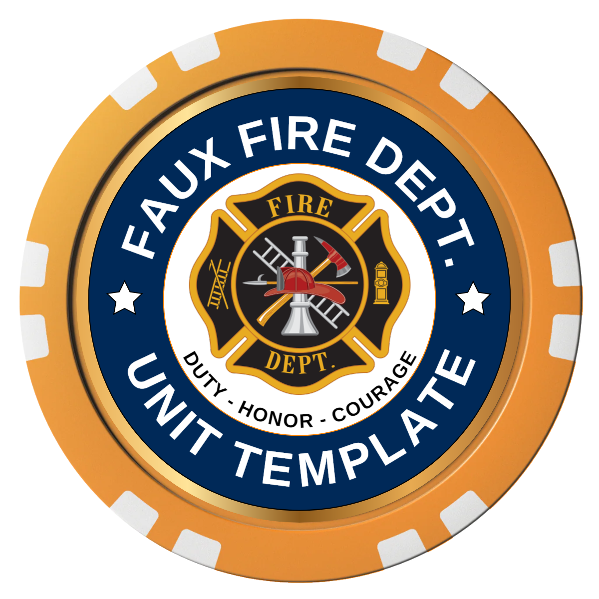 Faux Fire Dept. #01 Composite Poker Chips - Orange / Double Stripe - Front