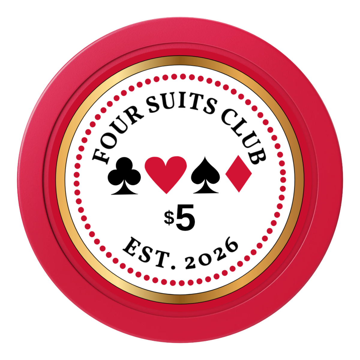 Fours Suits Club 2" Oversized Poker Chips - Red - Back