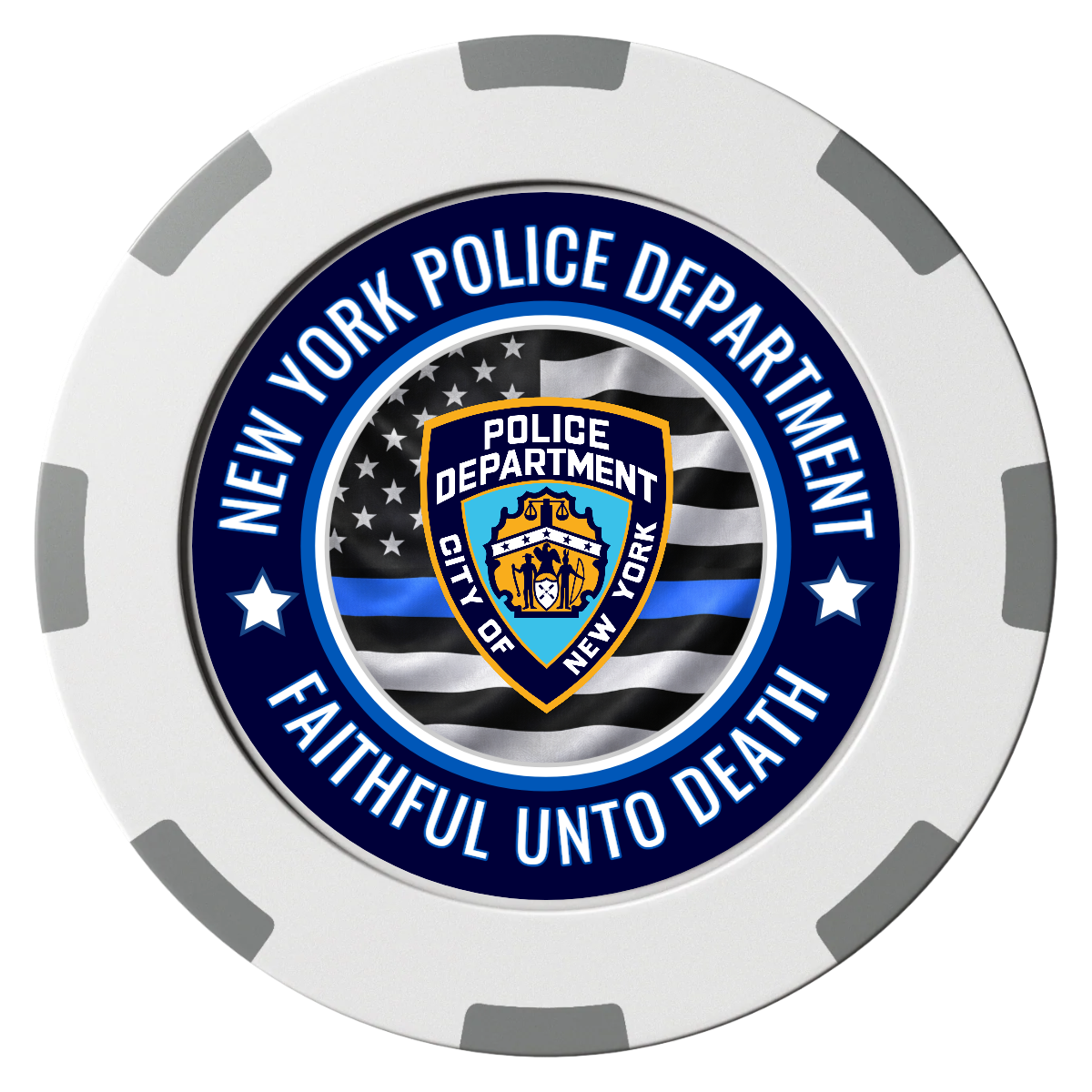 NYPD Safe and Fair Clay Poker Chips - White / 8 Spot (2 Tone) / 40mm - Front