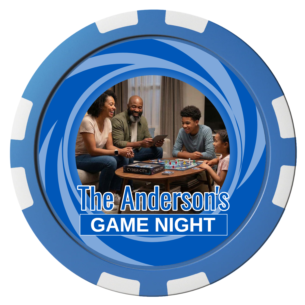 Anderson's Game Night Composite Poker Chips - Blue / 8 Stripe - Front