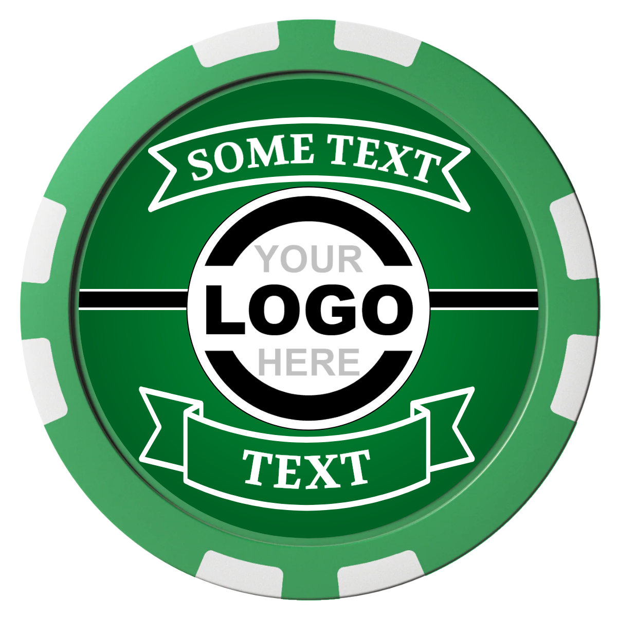 Double Banner Composite Poker Chips - Green / 8 Stripe - Front