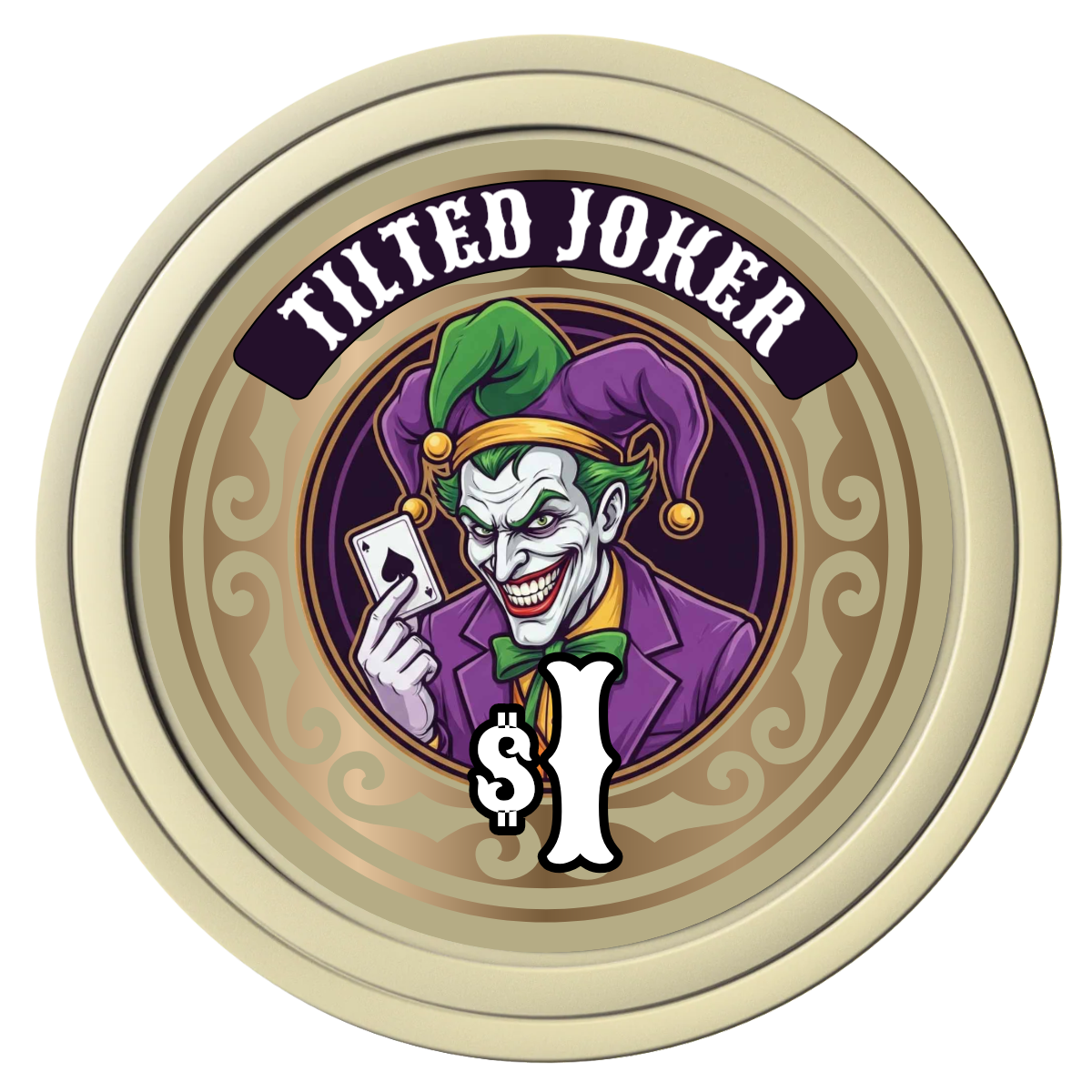 Tilted Joker Composite Poker Chips - Ivory / Solid - Front