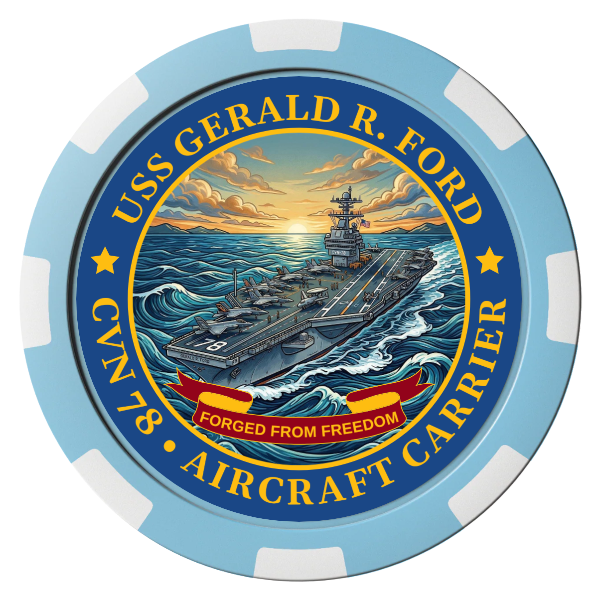 Navy USS Gerald Ford Composite Poker Chips - Light Blue / 8 Spot - Front